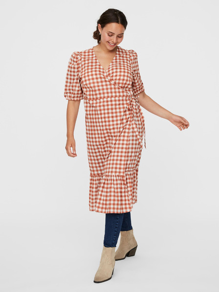Vero Moda Curve Rjava karirasta obleka VERO MODA CURVE Tamitta