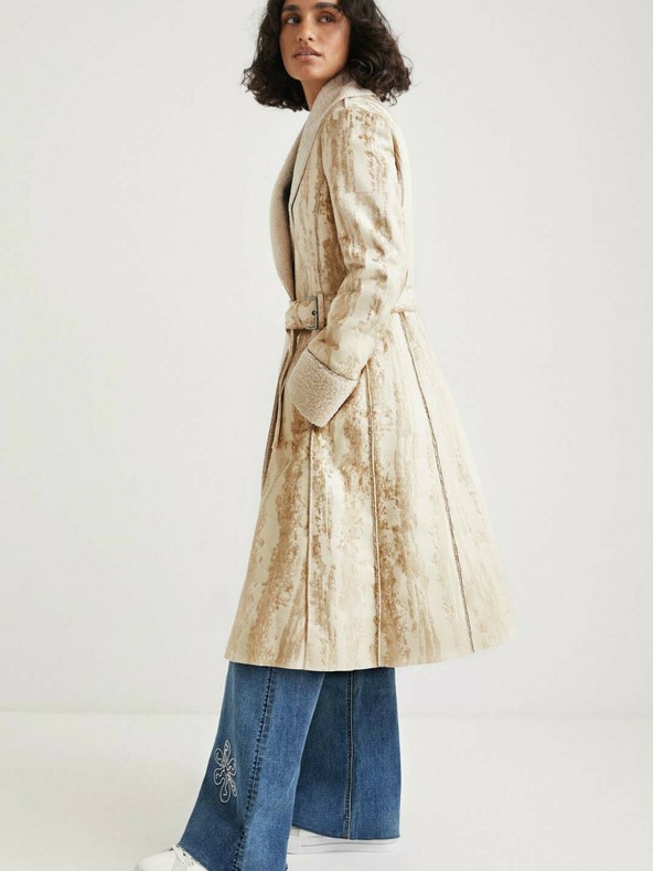 Desigual Bež ženski plašč Desigual Marvelous z vzorcem