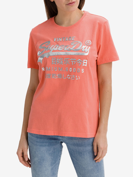 SuperDry Koralna ženska majica Superdry s potiskom, kovinska