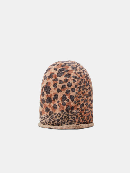 Desigual Rjava ženska kapa Desigual Animal Patch Gorro Cap z leopardjim vzorcem