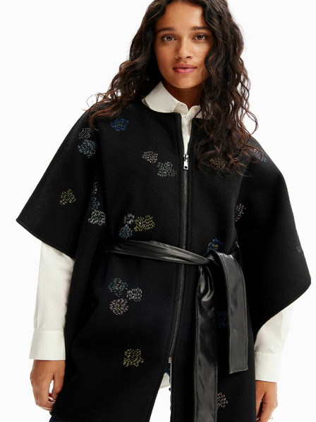 Desigual Črn ženski pončo z vzorcem Desigual Threadflor Milan