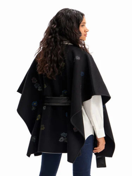 Desigual Črn ženski pončo z vzorcem Desigual Threadflor Milan