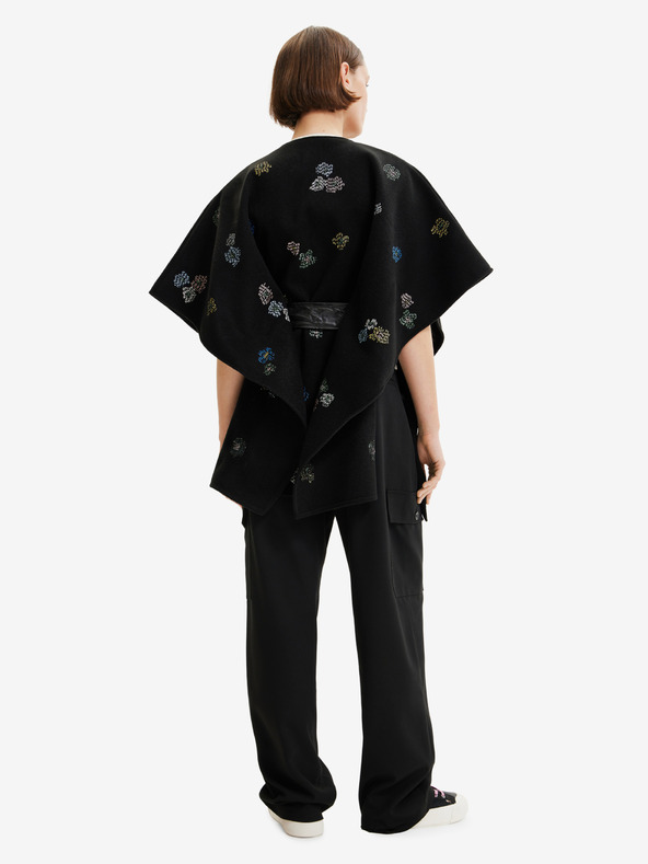 Desigual Črn ženski pončo z vzorcem Desigual Threadflor Milan