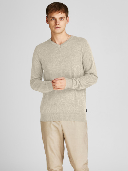 Jack & Jones Bež moški osnovni pulover Jack & Jones Emil