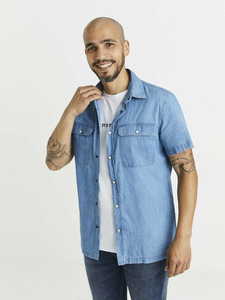 Celio Modra moška srajca iz džinsa z žepi Celio