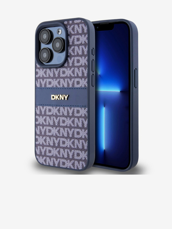 DKNY PU usnje Repeat Pattern Tonal Stripe Back Cover za iPhone 15 Pro Blue DKNY