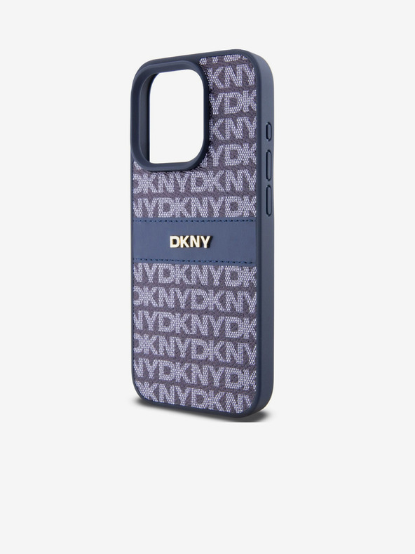 DKNY PU usnje Repeat Pattern Tonal Stripe Back Cover za iPhone 15 Pro Blue DKNY