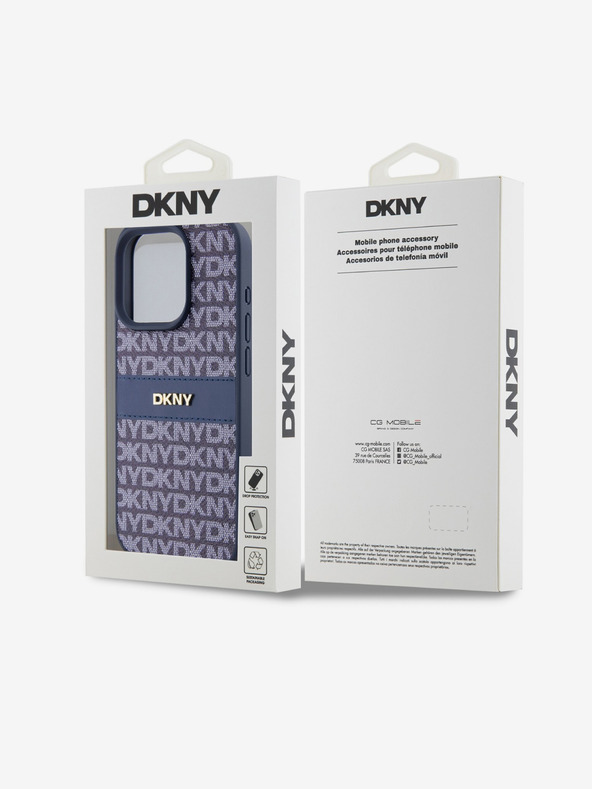 DKNY PU usnje Repeat Pattern Tonal Stripe Back Cover za iPhone 15 Pro Blue DKNY