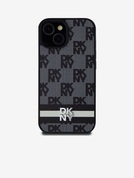 DKNY PU Usnje s karirastim vzorcem in črto na hrbtni strani za iPhone 15 črno DKNY