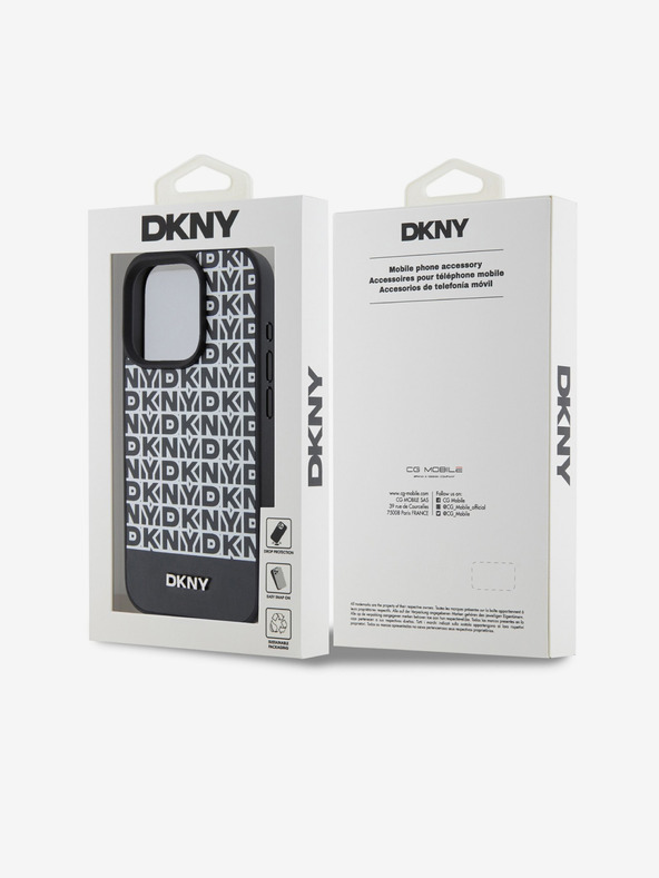 DKNY PU Usnje Repeat Pattern Bottom Stripe MagSafe Back Cover za iPhone 15 Pro Max Black DKNY