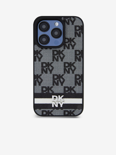 DKNY PU Usnje s kvačkanim vzorcem in črto na hrbtni strani za iPhone 15 Pro Black DKNY