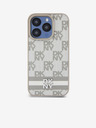 DKNY PU Usnje Checkered Pattern and Stripe Back Cover za iPhone 14 Pro Beige DKNY
