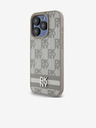 DKNY PU Usnje Checkered Pattern and Stripe Back Cover za iPhone 14 Pro Beige DKNY