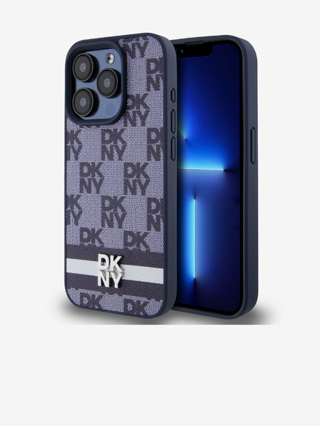 DKNY PU Usnje s kvačkanim vzorcem in črtami za iPhone 15 Pro Max Blue DKNY