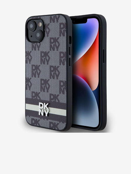 DKNY PU usnje s kvačkanim vzorcem in črtami hrbtni ovitek za iPhone 13 črn DKNY