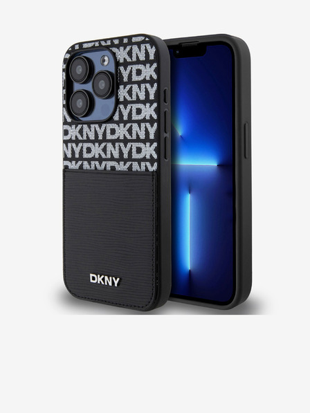 DKNY PU Usnje Repeat Pattern Card Pocket Back Cover za iPhone 15 Pro Black DKNY