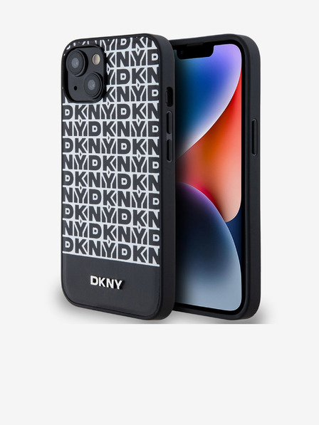 DKNY PU Usnje Repeat Pattern Bottom Stripe MagSafe Back Cover za iPhone 14 Black DKNY