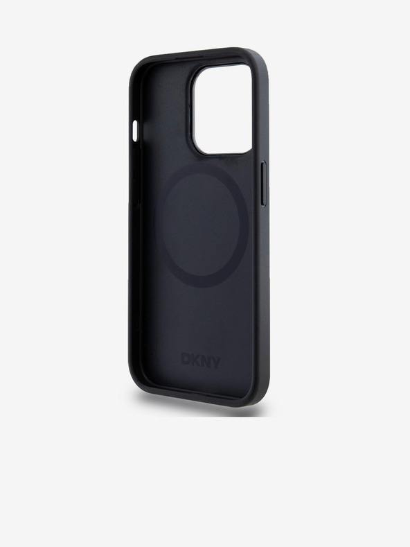 DKNY PU Usnje Stack Logo Magsafe hrbtni ovitek za iPhone 15 Pro Black DKNY