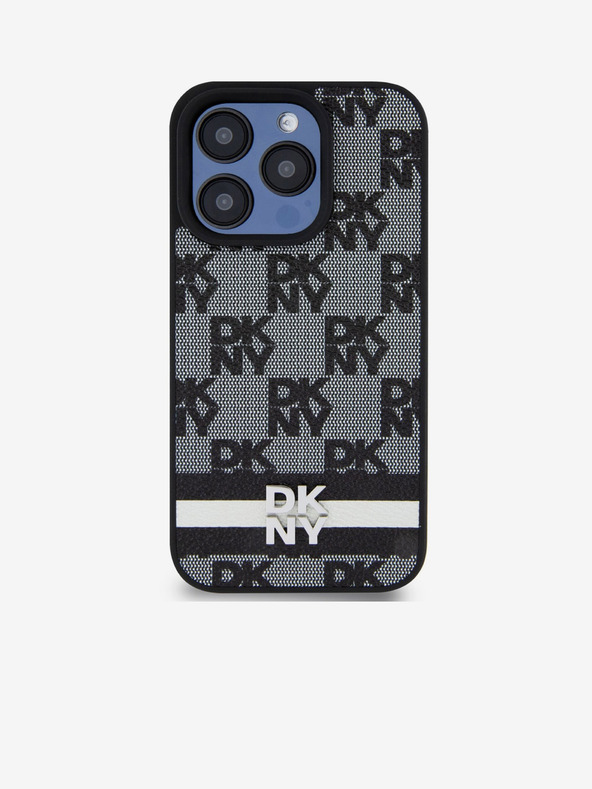 DKNY PU Usnje Checkered Pattern and Stripe Back Cover za iPhone 14 Pro Black DKNY