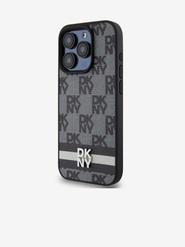 DKNY PU Usnje Checkered Pattern and Stripe Back Cover za iPhone 14 Pro Black DKNY