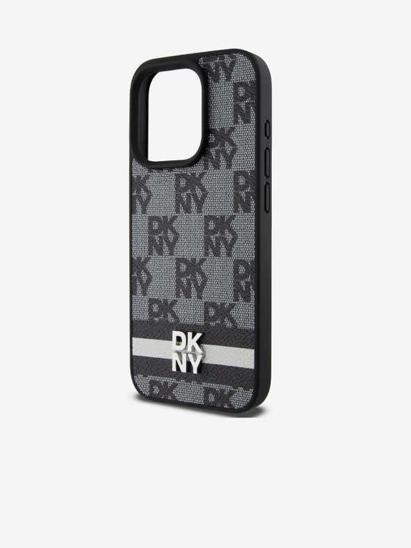 DKNY PU Usnje Checkered Pattern and Stripe Back Cover za iPhone 14 Pro Black DKNY