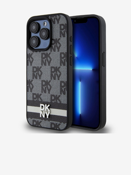 DKNY PU Usnje s kvačkanim vzorcem in črto na hrbtni strani za iPhone 14 Pro Max Black DKNY
