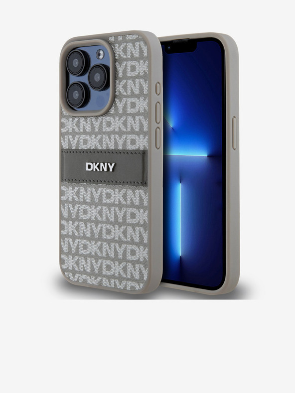 DKNY PU Leather Repeat Pattern Tonal Stripe Back Cover za iPhone 15 Pro Beige DKNY
