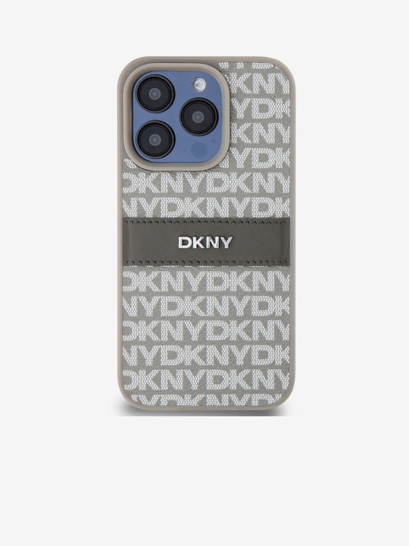 DKNY PU Leather Repeat Pattern Tonal Stripe Back Cover za iPhone 15 Pro Beige DKNY