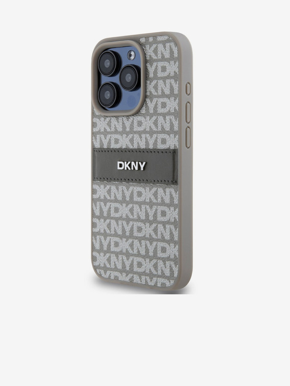 DKNY PU Leather Repeat Pattern Tonal Stripe Back Cover za iPhone 15 Pro Beige DKNY