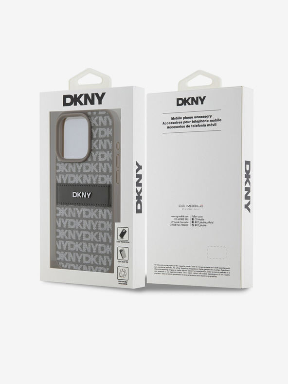 DKNY PU Leather Repeat Pattern Tonal Stripe Back Cover za iPhone 15 Pro Beige DKNY