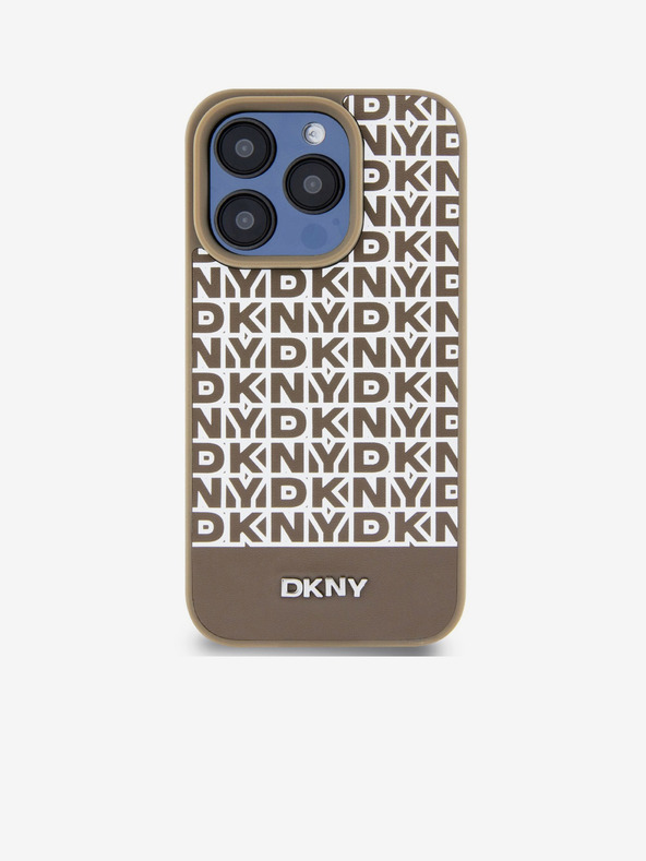 DKNY PU Leather Repeat Pattern Bottom Stripe MagSafe Back Cover za iPhone 14 Pro Brown DKNY