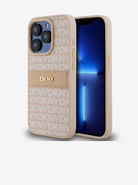 DKNY PU Leather Repeat Pattern Tonal Stripe Back Cover za iPhone 15 Pro Max Pink DKNY