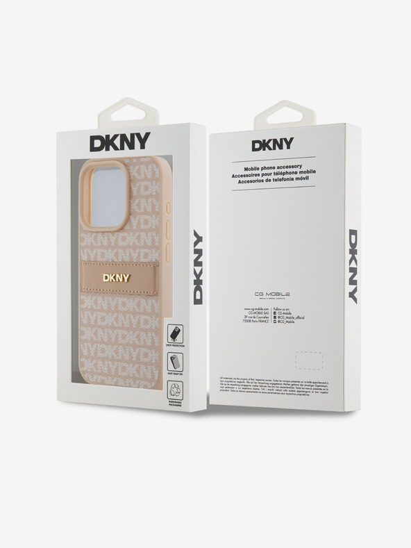 DKNY PU Leather Repeat Pattern Tonal Stripe Back Cover za iPhone 15 Pro Max Pink DKNY