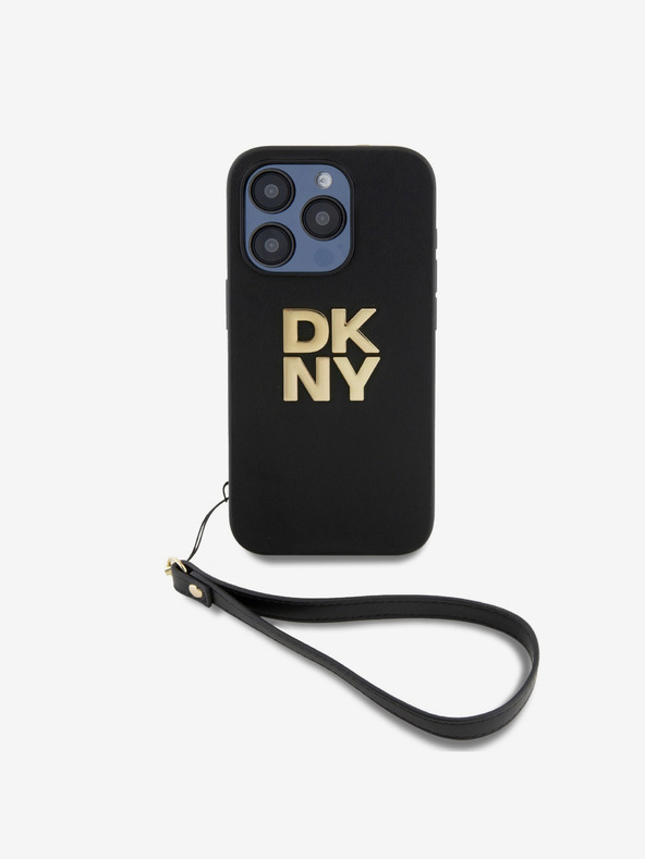 DKNY PU Leather Stack Logo Wrist Strap Back Cover za iPhone 15 Pro Max Black DKNY