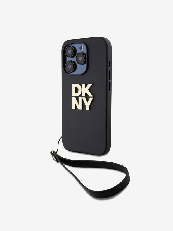DKNY PU Leather Stack Logo Wrist Strap Back Cover za iPhone 15 Pro Max Black DKNY