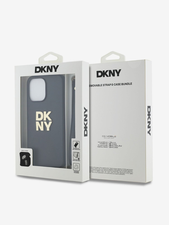 DKNY PU Leather Stack Logo Wrist Strap Back Cover za iPhone 15 Pro Max Black DKNY