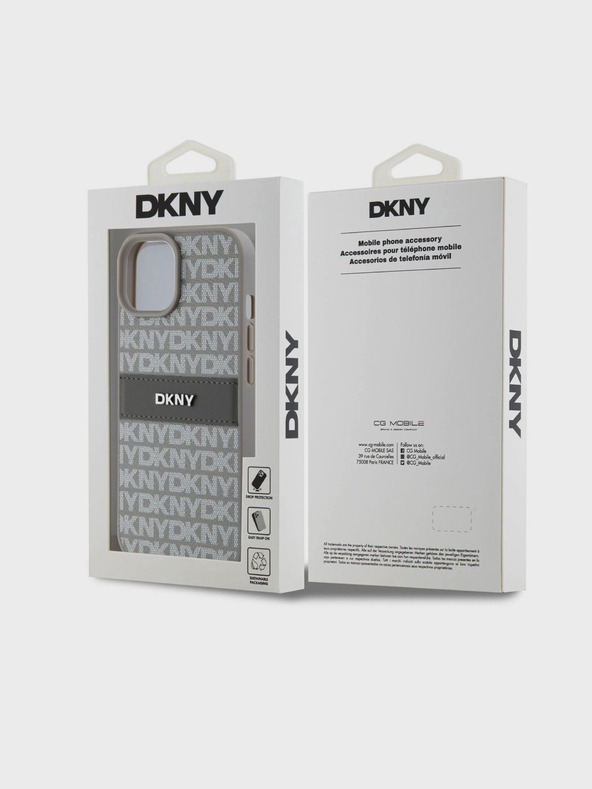 DKNY PU Usnje Repeat Pattern Tonal Stripe Back Cover za iPhone 15 Beige DKNY