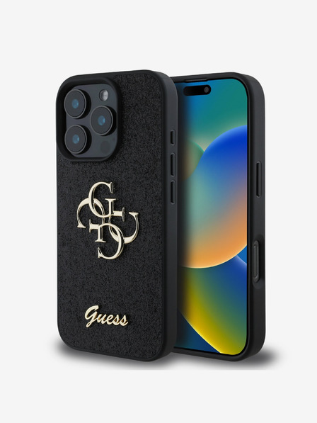 Guess Guess PU Fixed Glitter 4G Metal Logo Back Cover za iPhone 16 Pro Max Black