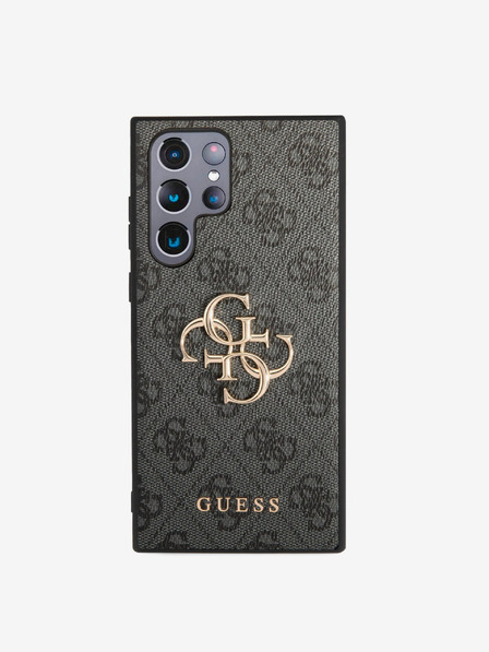 Guess PU 4G Metal Logo Zadní Kryt pro Samsung Galaxy S23 Ultra Grey Ovitek za telefon