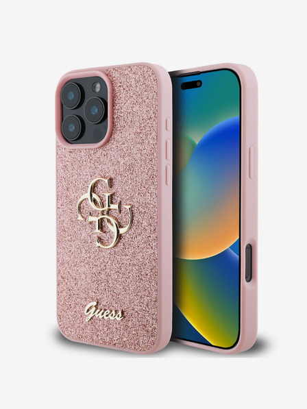 Guess Guess PU Fixed Glitter 4G Metal Logo Back Cover za iPhone 16 Pro Pink