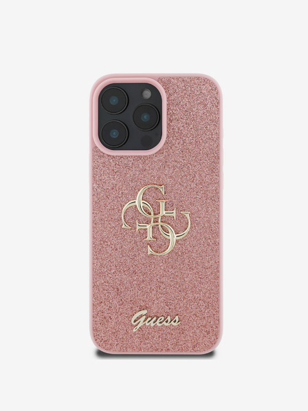 Guess Guess PU Fixed Glitter 4G Metal Logo Back Cover za iPhone 16 Pro Pink