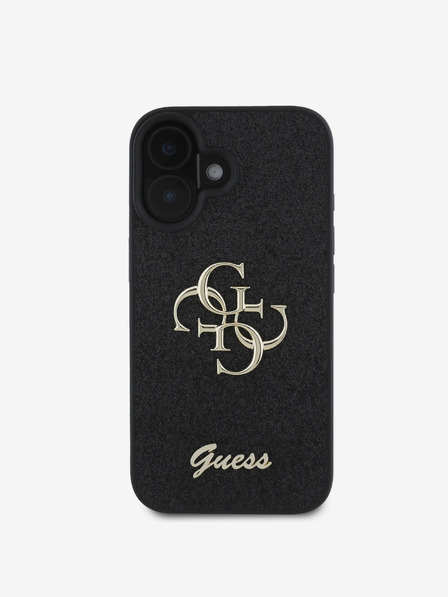 Guess Guess PU fiksni kovinski hrbtni ovitek 4G s kovinskim logotipom za iPhone 16 črn