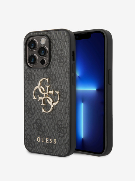Guess Guess PU 4G kovinski zadnji ovitek z logotipom za iPhone 15 Pro Grey