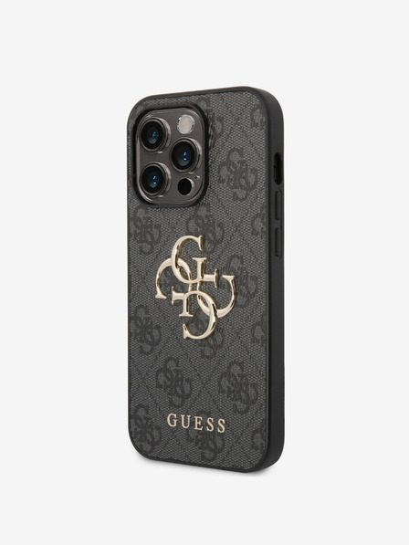 Guess Guess PU 4G kovinski zadnji ovitek z logotipom za iPhone 15 Pro Grey