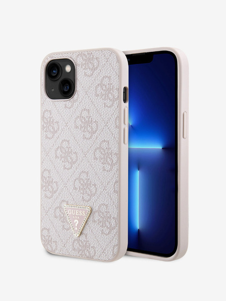 Guess Guess PU 4G Strass Triangle Metal Logo Back Cover za iPhone 15 Pink