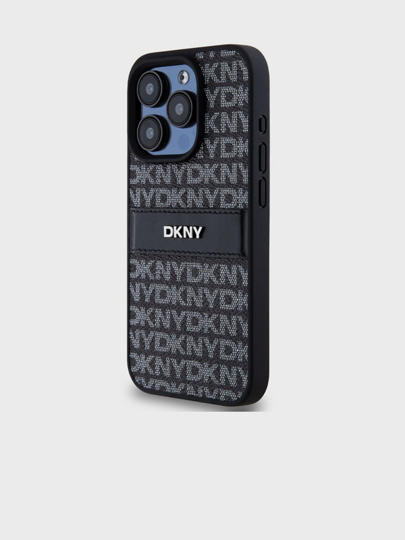 DKNY PU Leather Repeat Pattern Tonal Stripe Back Cover za iPhone 15 Pro Black DKNY