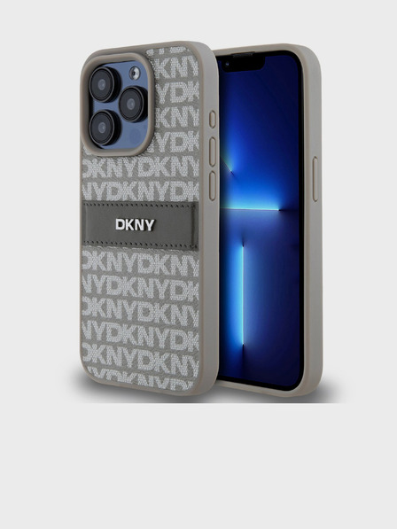 DKNY PU Leather Repeat Pattern Tonal Stripe Back Cover za iPhone 14 Pro Max Beige DKNY