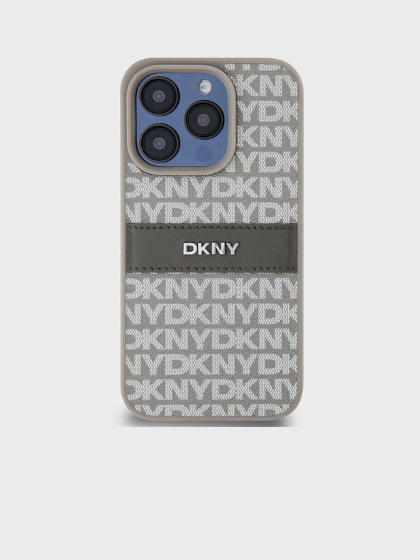 DKNY PU Leather Repeat Pattern Tonal Stripe Back Cover za iPhone 14 Pro Max Beige DKNY