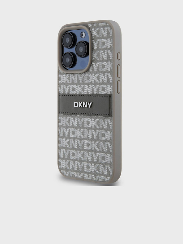 DKNY PU Leather Repeat Pattern Tonal Stripe Back Cover za iPhone 14 Pro Max Beige DKNY