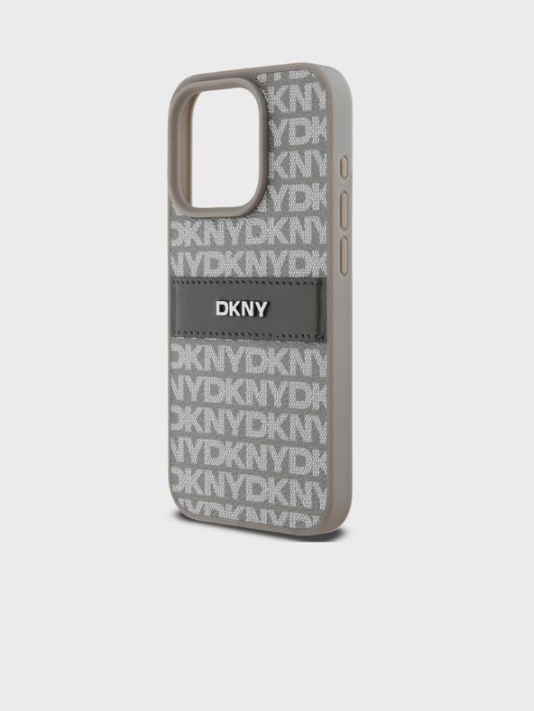 DKNY PU Leather Repeat Pattern Tonal Stripe Back Cover za iPhone 14 Pro Max Beige DKNY